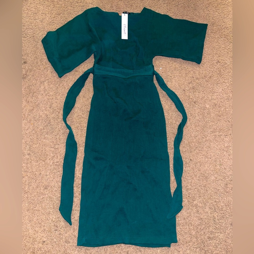 NWT Closet London ASOS Kimono Side Slit Ribbed MIDI Dress in Emerald Green Sz 4